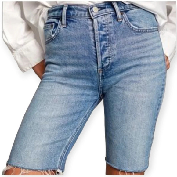 Aritzia Denim Forum The Yoko Bermuda Shorts Slim Mid Thigh with Raw Hem 25 - Picture 10 of 16